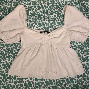 Zara eyelet linen-blend top